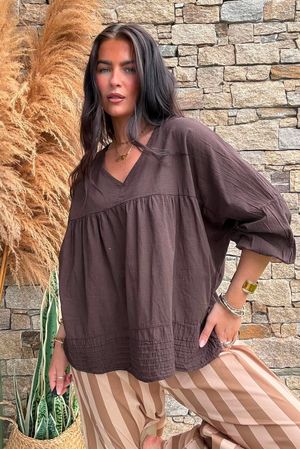 Prairie Pintuck Cotton Smock Chocolate